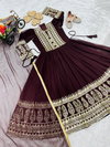 OC 196 Heavy Faux Georgette With Embroidery Siqunce Work Gown With Dupatta Bulk Orders In India